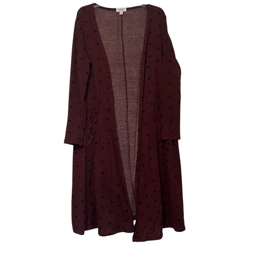 LuLaRoe size Large women’s maroon and black polka dot duster cardigan